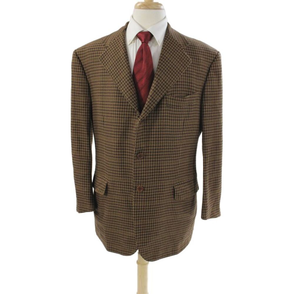 Luciano Barbera Mens Brown Wool Check Blazer Button Size 3XL